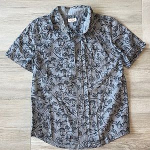M(8-10)Boys short sleeve dress shirt dinosaur-gray
